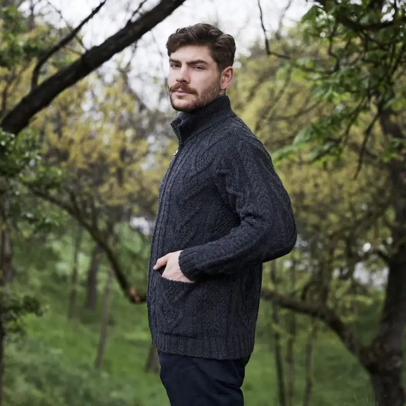 CG722 Men's Zipper Knit Cardigan, Charcoal Creative Irish Gifts