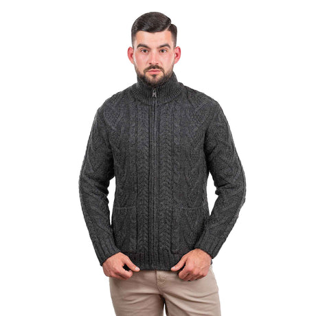 Men's Zipper Knit Cardigan, Charcoal - Creative Irish Gifts