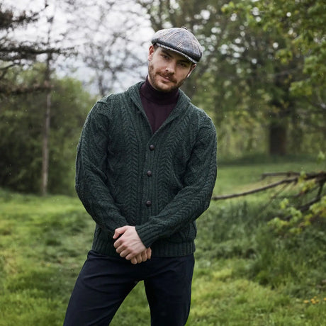 CG724 Men's Shawl Collar Cardigan Army Green Lifestyle View Creative Irish Gifts