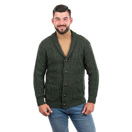 Men's Shawl Collar Cardigan, Army Green - Creative Irish Gifts