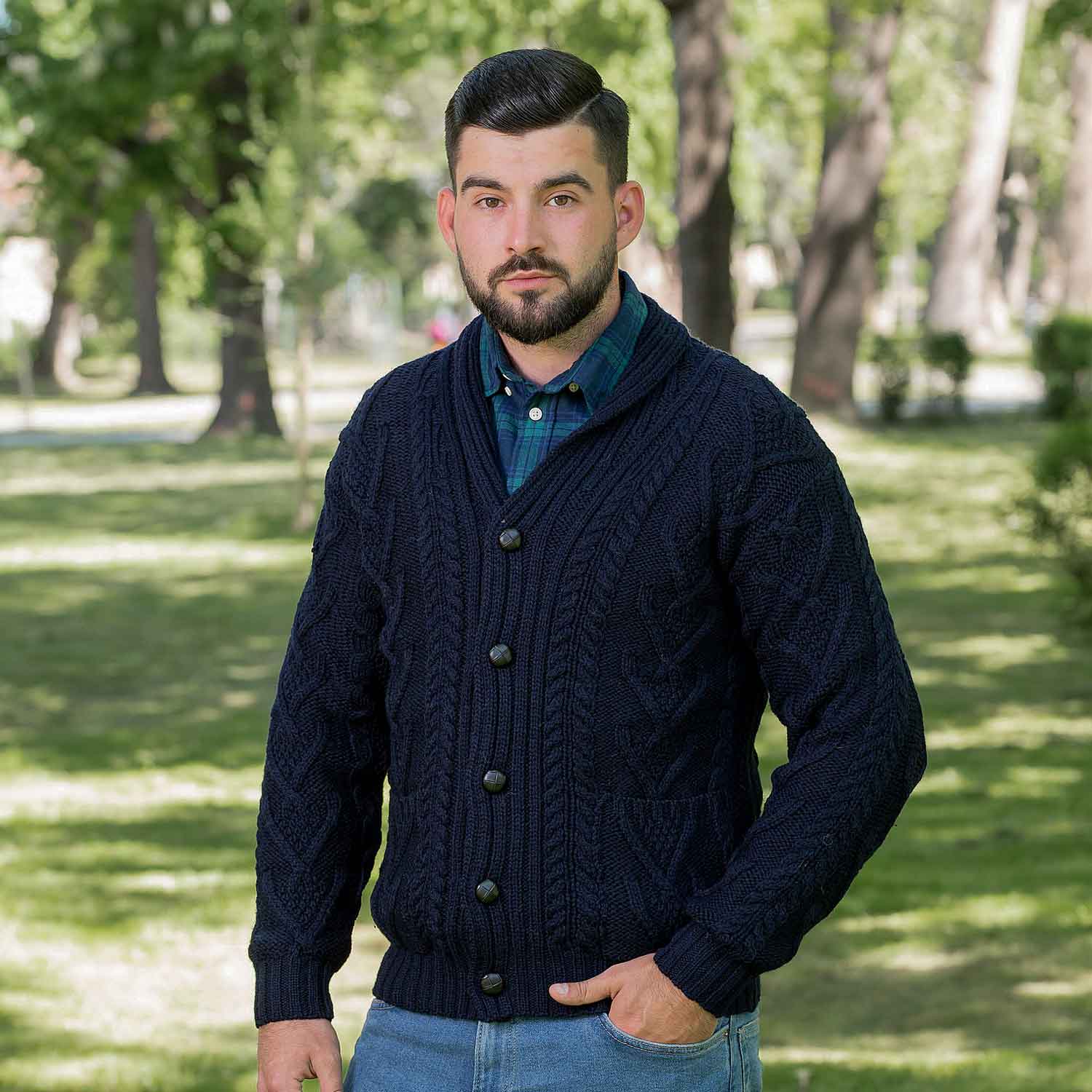 Men s Shawl Collar Cardigan Navy