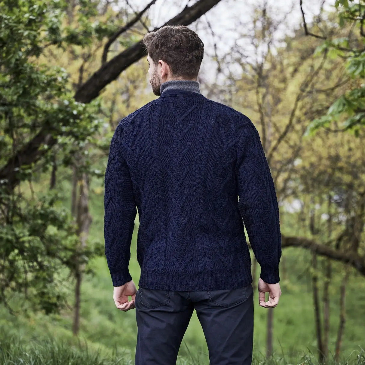 CG725 Men's Shawl Collar Cardigan, Navy Back Creative Irish Gifts