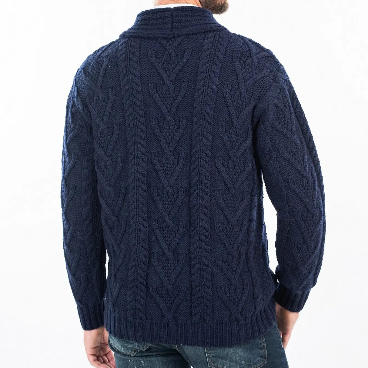 CG725 Men's Shawl Collar Cardigan, Navy BAck Studio Creative Irish Gifts