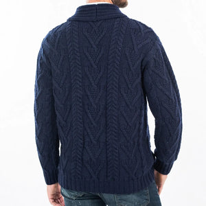 CG725 Men's Shawl Collar Cardigan, Navy BAck Studio Creative Irish Gifts