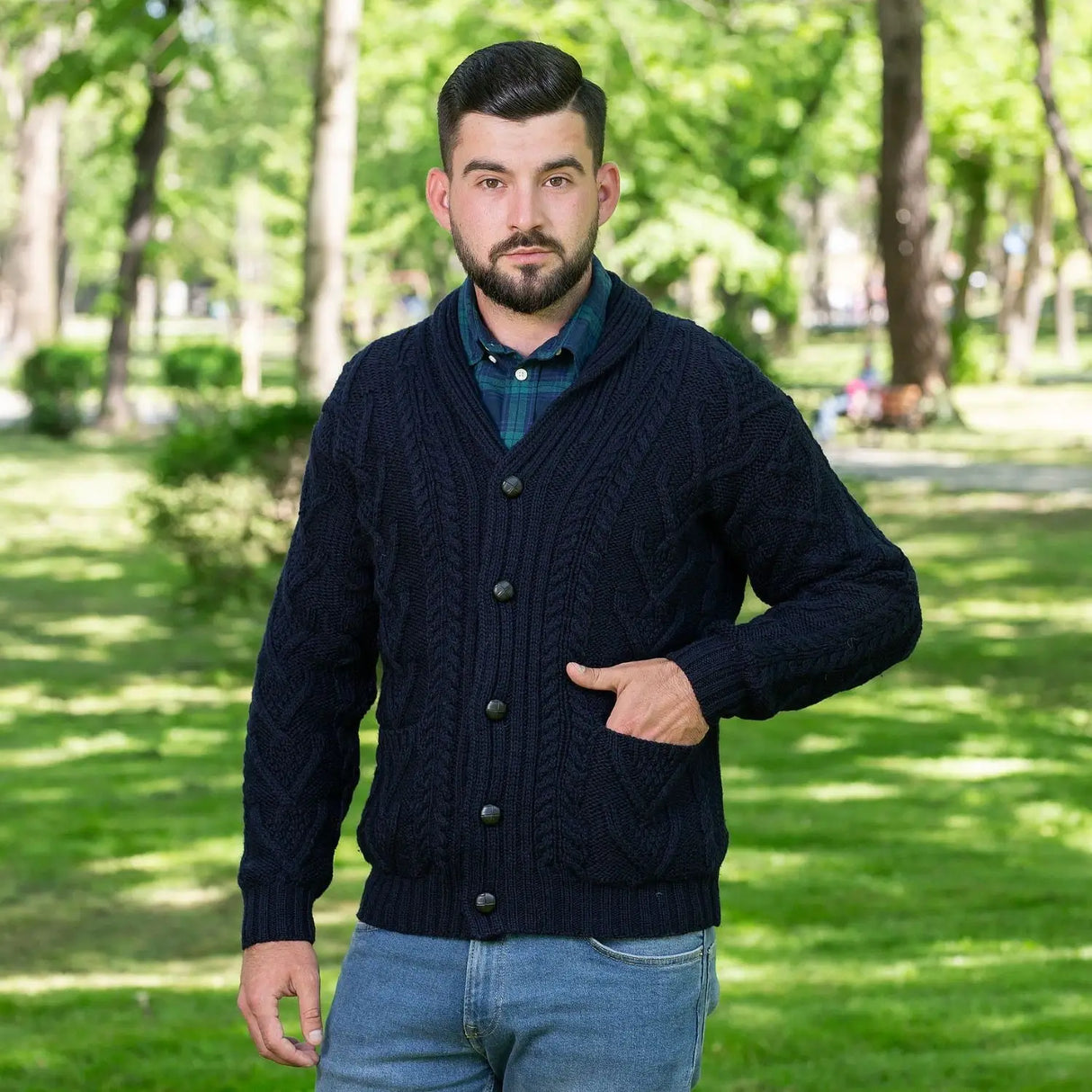 CG725 Men's Shawl Collar Cardigan, Navy Lifeatyle Creative Irish Gifts