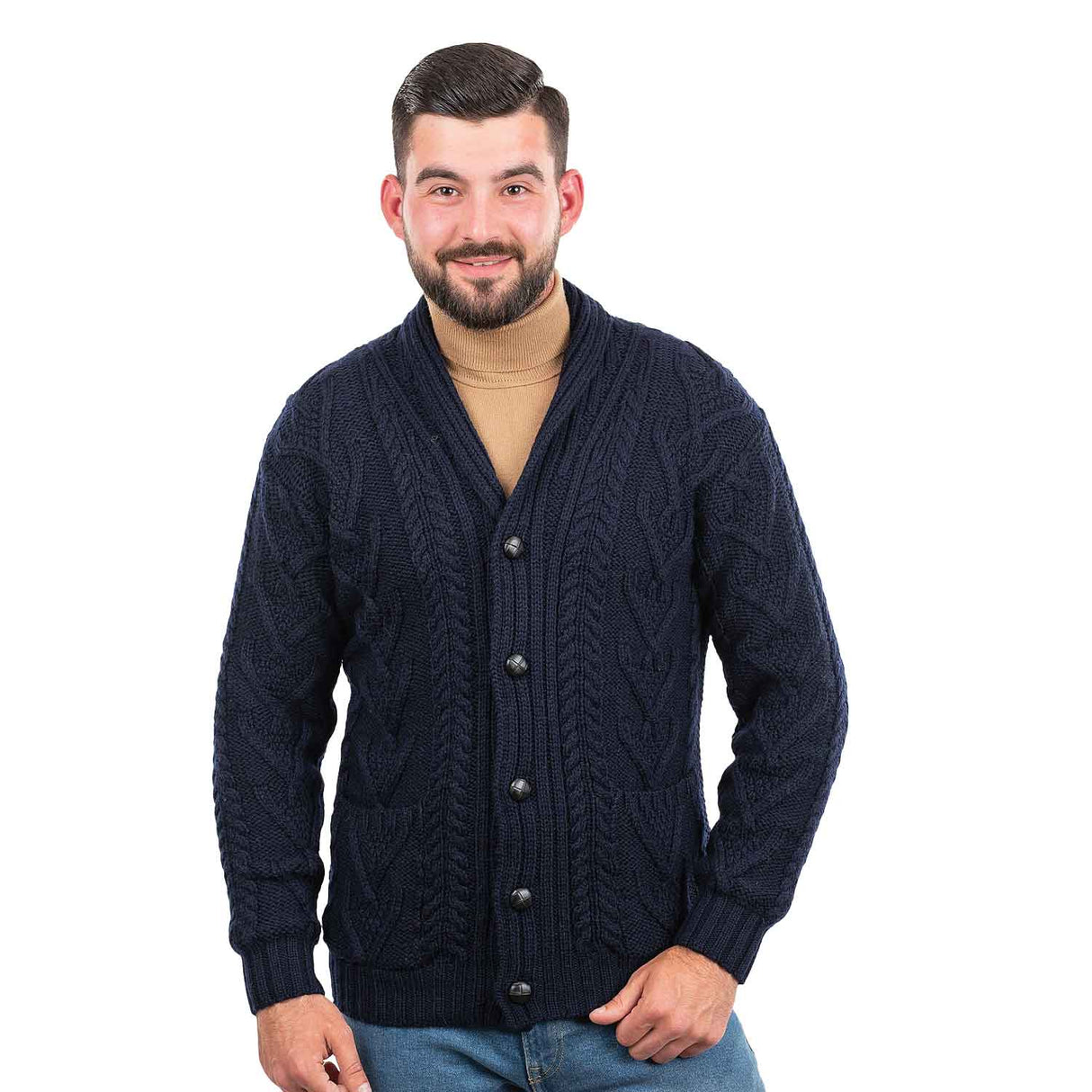 Men's Shawl Collar Cardigan, Navy - Creative Irish Gifts