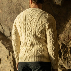 CG726 Men's V-Neck Cable Cardigan Natural Back View Creative Irish Gifts