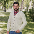 Men's V-Neck Cable Cardigan, Natural - Creative Irish Gifts