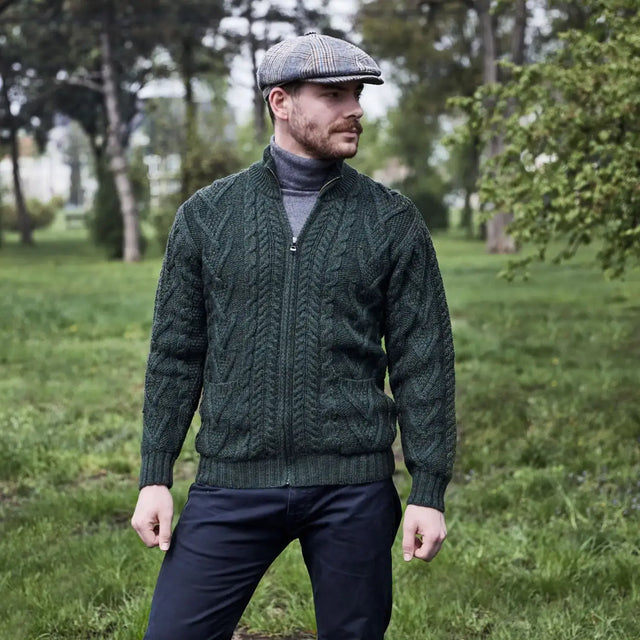 CG726 Men's V-Neck Cable Cardigan Lifestyle View Creative Irish Gifts