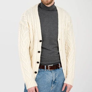 CG726 Men's V-Neck Cable Cardigan Natural Studio Creative Irish Gifts