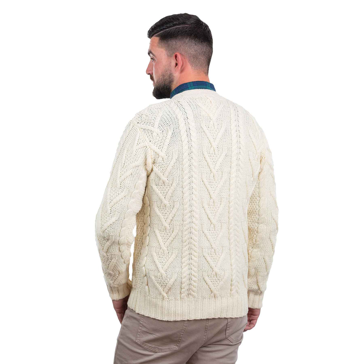 Men's V-Neck Cable Cardigan, Natural - Creative Irish Gifts