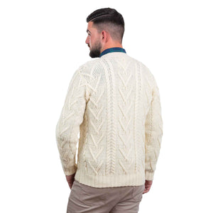 Men's V-Neck Cable Cardigan, Natural - Creative Irish Gifts