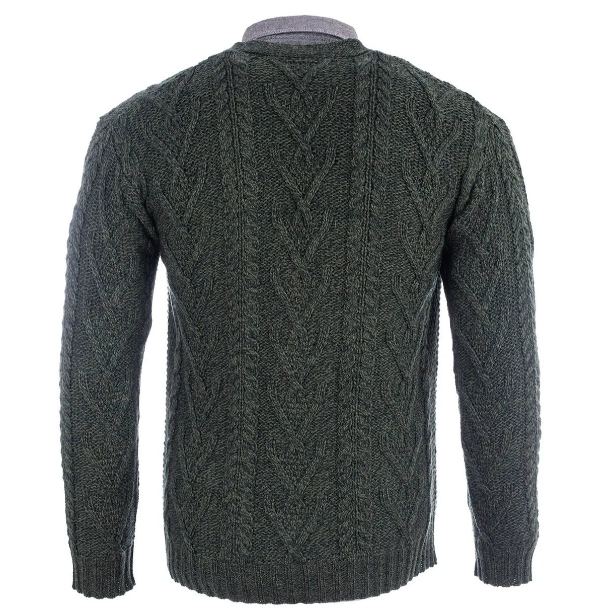 CG727 Men's V-Neck Cable Cardigan, Army Green BAck Creative Irish Gifts