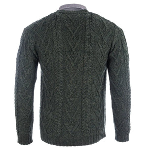 CG727 Men's V-Neck Cable Cardigan, Army Green BAck Creative Irish Gifts