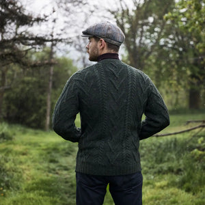 CG727 Men's V-Neck Cable Cardigan, Army Green Back View Creative Irish Gifts