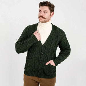 CG727 Men's V-Neck Cable Cardigan, Army Green Lifestyle Creative Irish Gifts