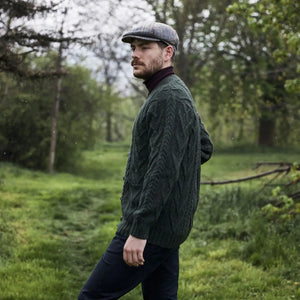 CG727 Men's V-Neck Cable Cardigan, Army Green Side Creative Irish Gifts