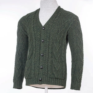 CG727 Men's V-Neck Cable Cardigan, Army Green Studio Creative Irish Gifts