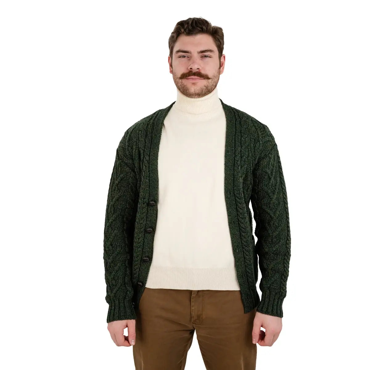 CG727 Men's V-Neck Cable Cardigan, Army Green Creative Irish Gifts