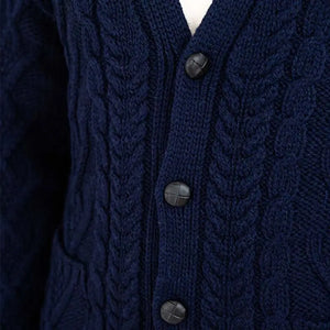 CG728 Men's V-Neck Cable Cardigan, Navy Closely Creative Irish Gifts