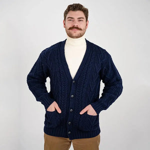 CG728 Men's V-Neck Cable Cardigan, Navy Creative Irish Gifts-com