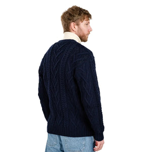 CG728 Men's V-Neck Cable Cardigan, Navy Creative Irish Gifts