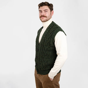 CG730 Men's Aran Knit Vest Army Green Side Creative Irish Gifts