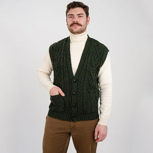 CG730 Men's Aran Knit Vest Army Green Studio Creative Irish Gifts