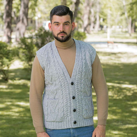 Men's Aran Knit Vest, Grey - Creative Irish Gifts