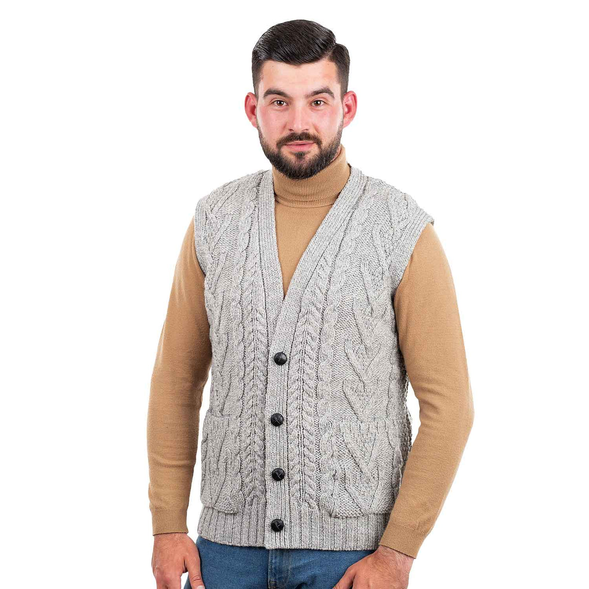 Men's Aran Knit Vest, Grey - Creative Irish Gifts