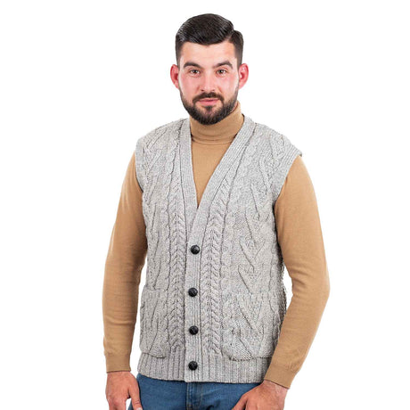 Men's Aran Knit Vest, Grey - Creative Irish Gifts