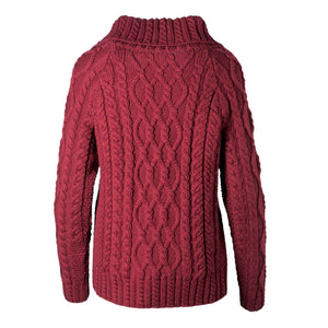 Women's Zipper Neck Aran Knit Sweater, Wine - Creative Irish Gifts