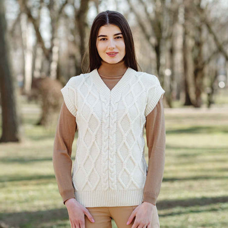 Women's Oversized Aran Knit Cable Vest, Natural - Creative Irish Gifts