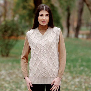 Women's Oversized Aran Knit Cable Vest, Parsnip - Creative Irish Gifts