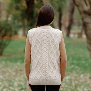 Women's Oversized Aran Knit Cable Vest, Parsnip - Creative Irish Gifts