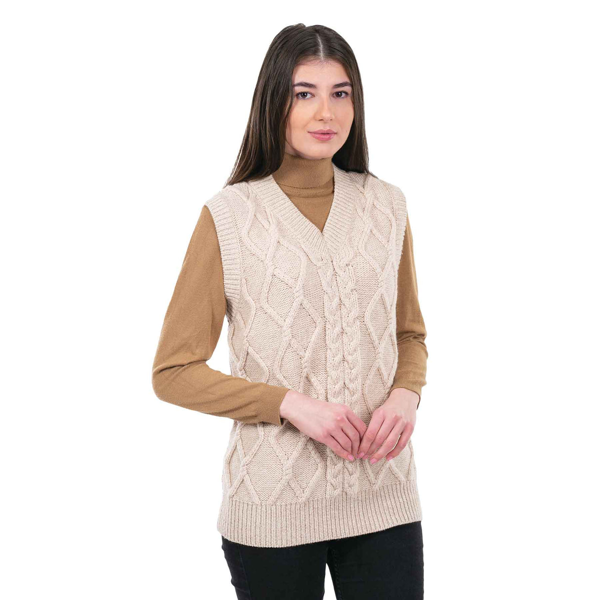 Women's Oversized Aran Knit Cable Vest, Parsnip - Creative Irish Gifts