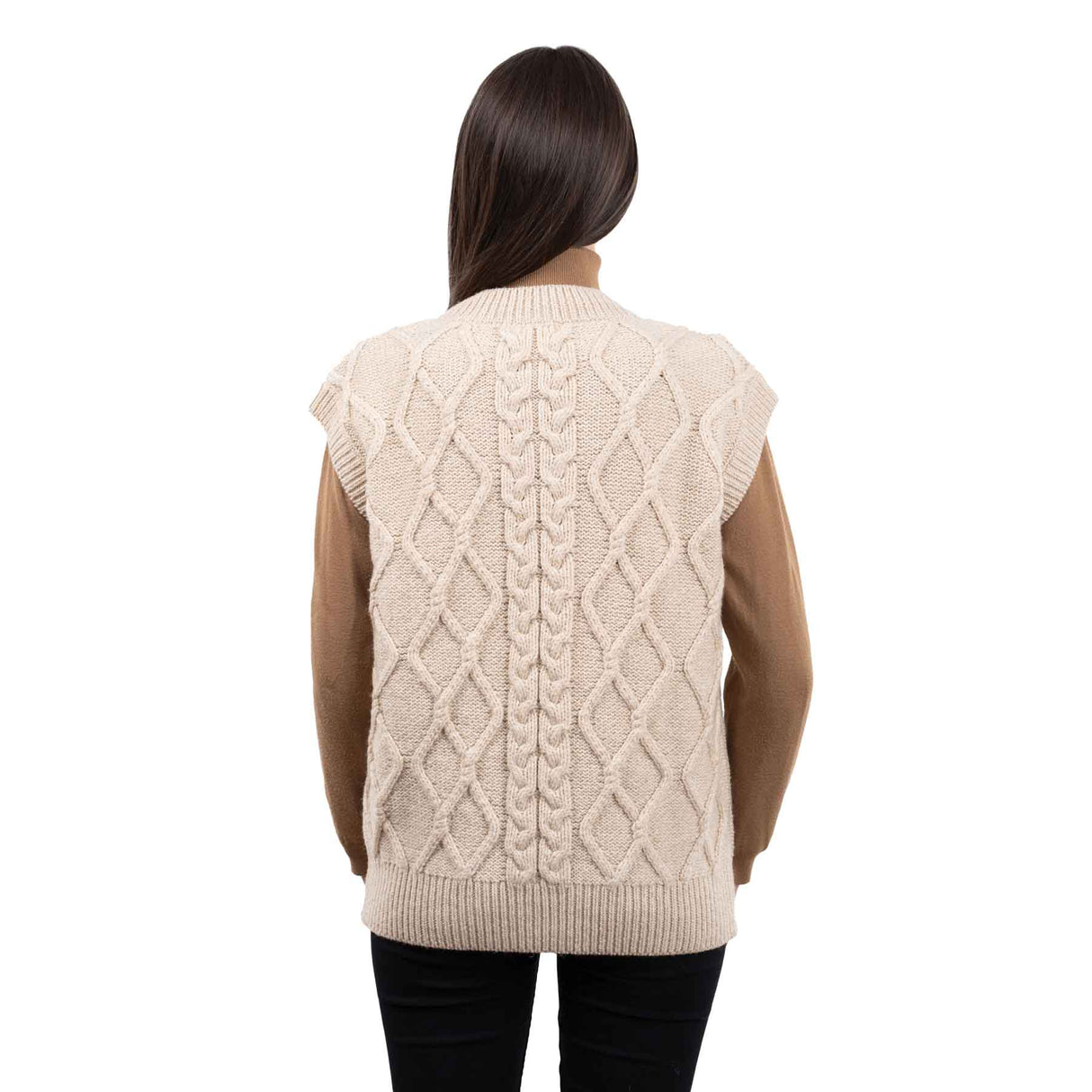 Women's Oversized Aran Knit Cable Vest, Parsnip - Creative Irish Gifts