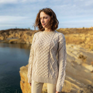Women's Cable Aran Knit Fisherman Sweater, Parnsip - Creative Irish Gifts