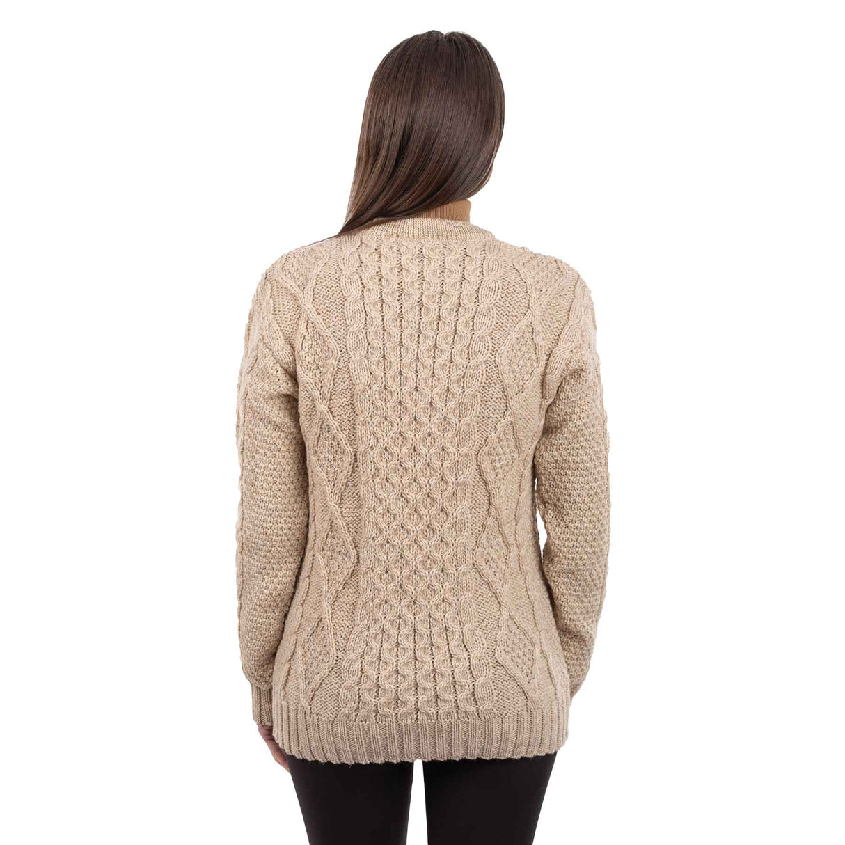 Women's Cable Aran Knit Fisherman Sweater, Parnsip - Creative Irish Gifts