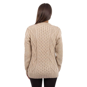 Women's Cable Aran Knit Fisherman Sweater, Parnsip - Creative Irish Gifts