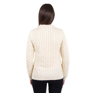 Women's Aran Knit Side Button Sweater, Natural - Creative Irish Gifts