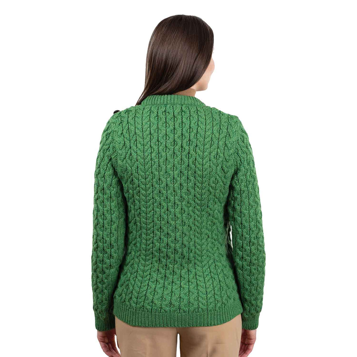 Women's Aran Knit Side Button Sweater, Green - Creative Irish Gifts