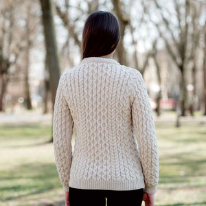 Women's Aran Knit Side Button Sweater, Parsnip - Creative Irish Gifts