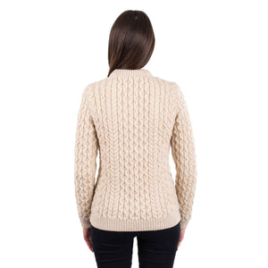 Women's Aran Knit Side Button Sweater, Parsnip - Creative Irish Gifts