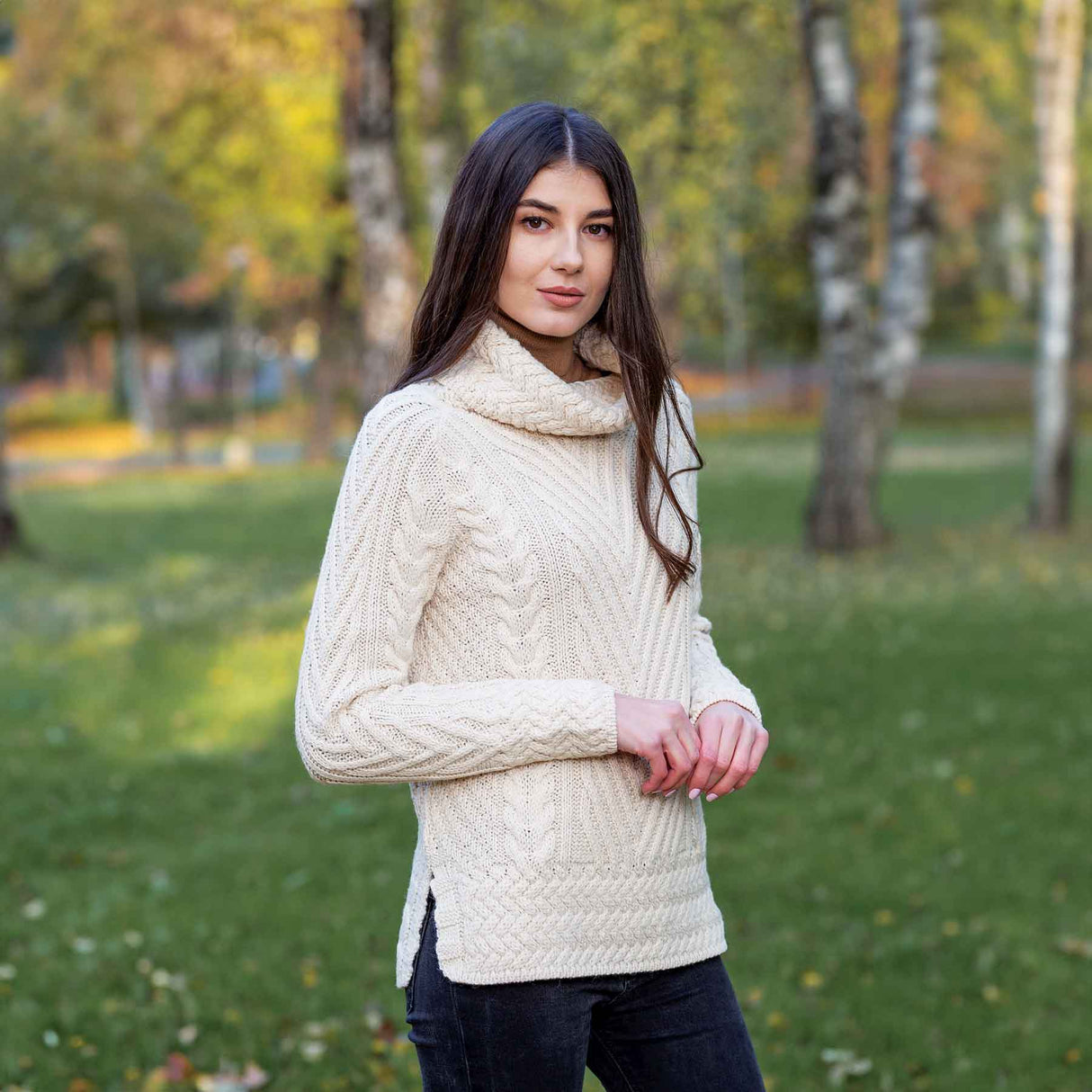 Women's Cowl Neck Sweater, Natural - Creative Irish Gifts