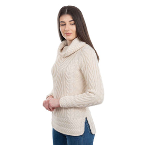 Women's Cowl Neck Sweater, Natural - Creative Irish Gifts