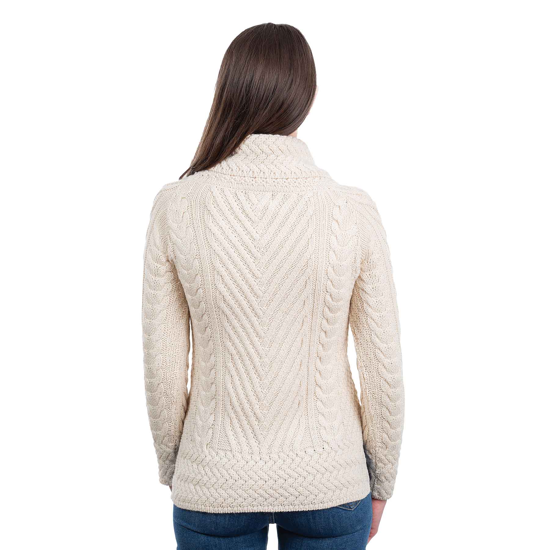 Saol Ladies Turtleneck Ribbed Irish Cable Knit Sweater