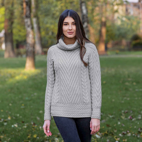 Women's Cowl Neck Sweater, Grey - Creative Irish Gifts