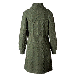Women's Aran Cable Knit Signature Coat, Army Green - Creative Irish Gifts