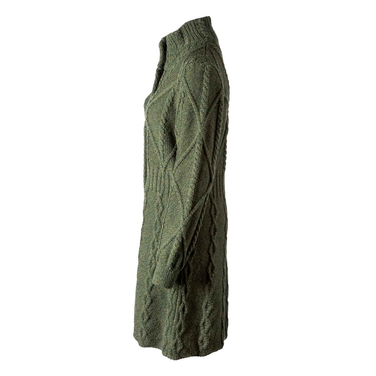 Women's Aran Cable Knit Signature Coat, Army Green - Creative Irish Gifts